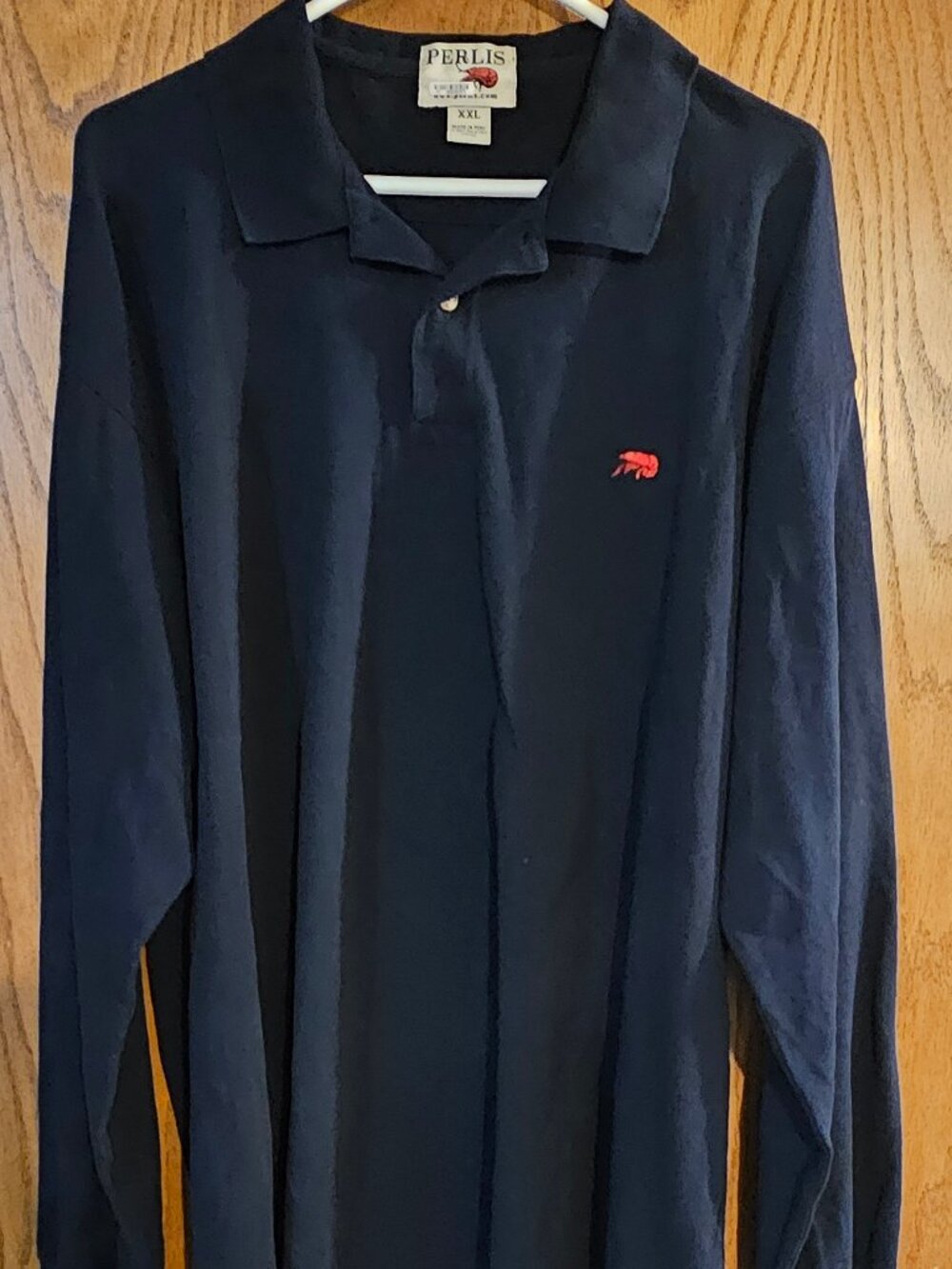 Perlis Long Sleeve Polo Mens XXL Black Crawfish Logo Peruvian Cotton